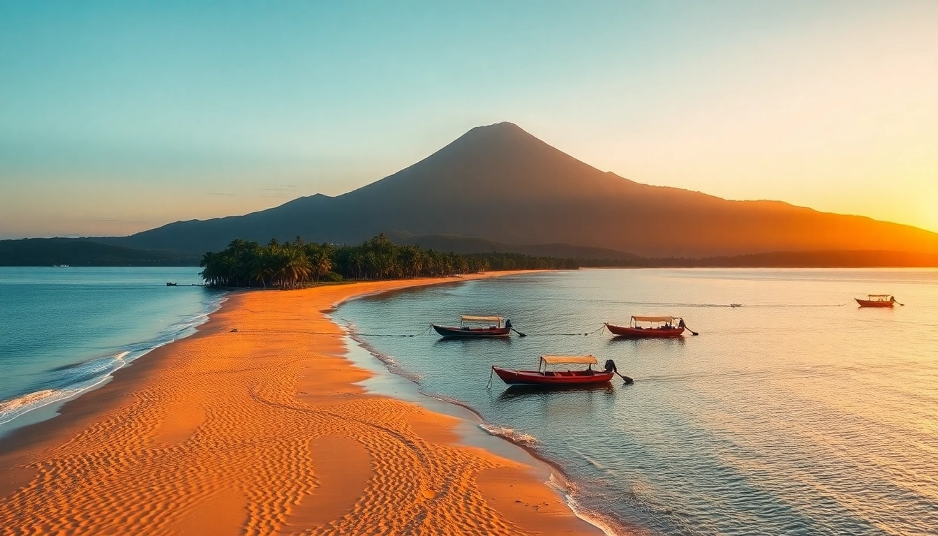 Lombok's scenic beaches with Mount Rinjani in the background, highlighting natural beauty and tropical landscapes.