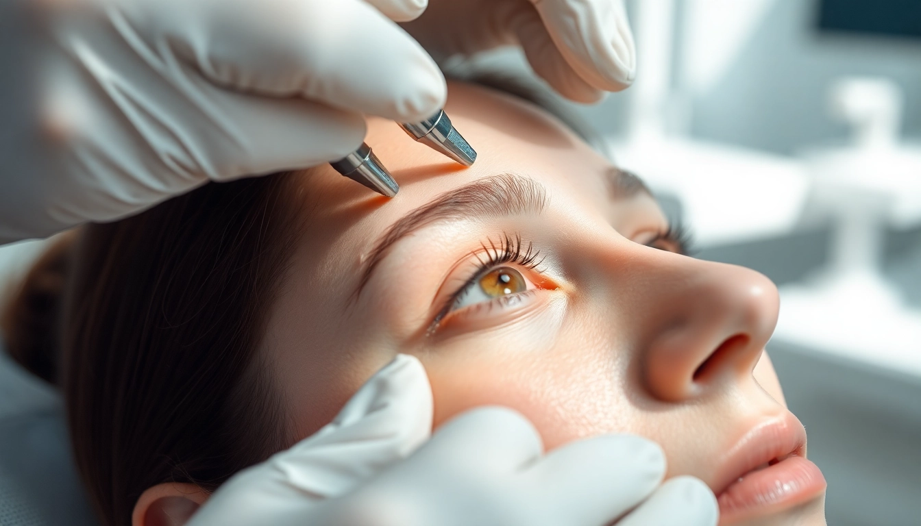 Professional doctor performs Oberlidstraffung Zürich to rejuvenate and open up the eyes with a skilled surgical technique.