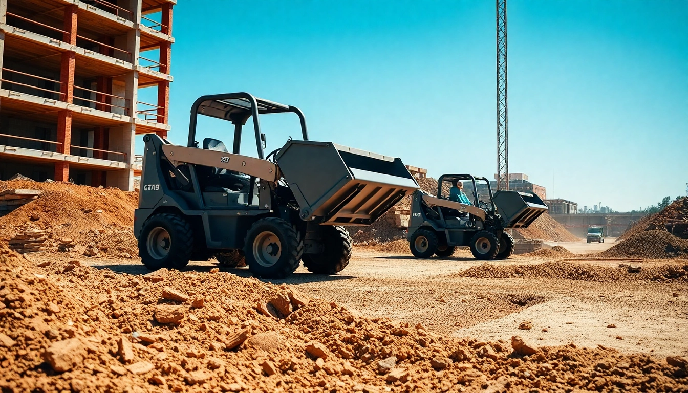 Efficient Dumper rental services showcasing compact dumpers handling construction material seamlessly