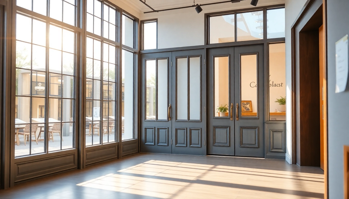 Showcasing a window and door company showroom with energy-efficient, modern fixtures.
