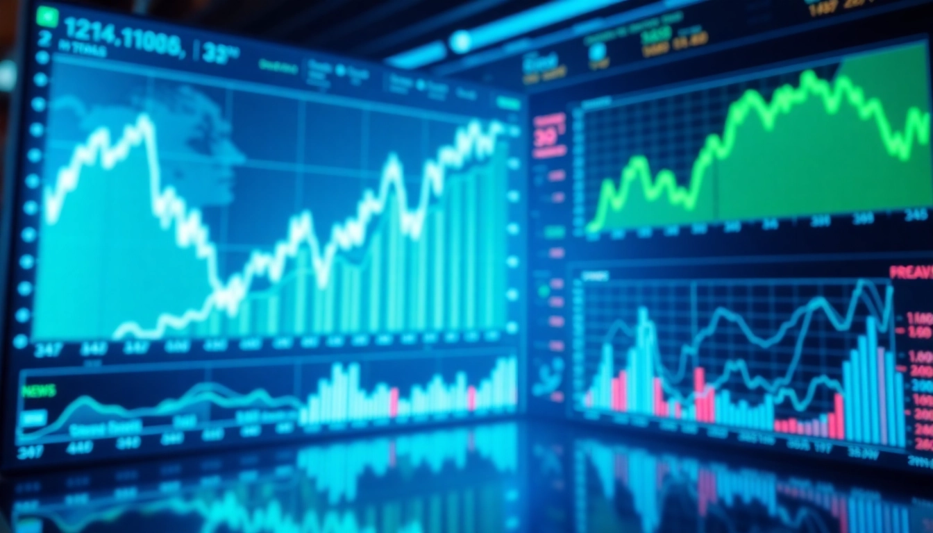 Real-time stock market news on financial dashboard with upward trending graphs for better